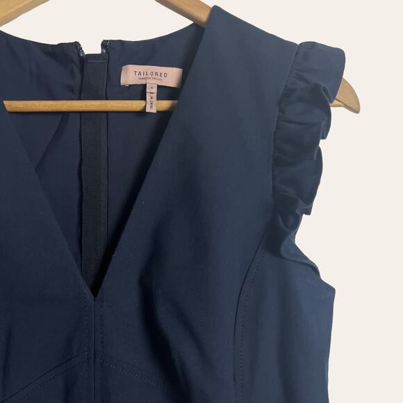 Rebecca Taylor Navy Blue Tailored Stretch Modern Ruffled Sheath Dress Size 6 - Picture 4 of 13